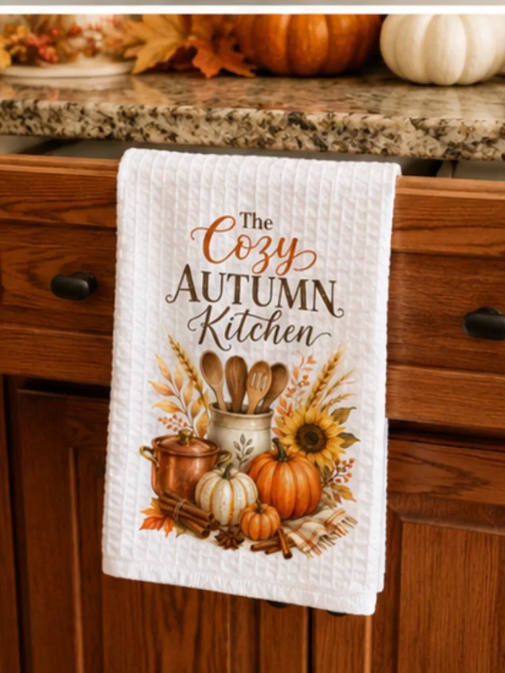 The Cozy Autumn Kitchen Towel, Pumpkin Dish Towel, Fall Hand Towel